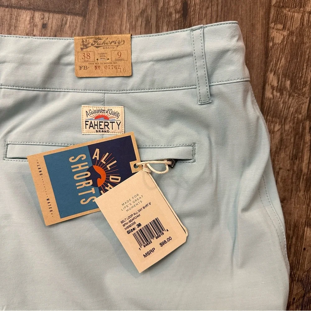 Faherty All Day Belt Loop Shorts Mens Size 38 Light Blue